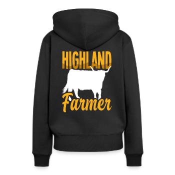 Highland Farmer Schottische Hochlandkuh - Frauen Premium Bio Hoodie - Schwarz - Hinten - Julia (174cm)