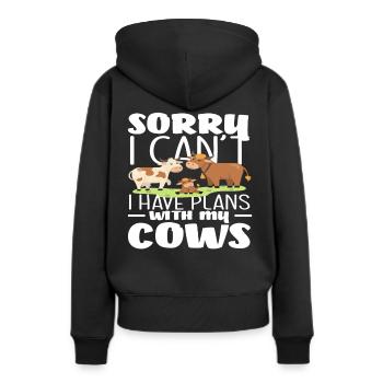 Désolé, j’ai des projets avec mes vaches - Sweat à capuche Premium bio Femme - noir - Dos - Julia (174cm)