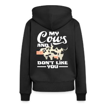 Ma vache et moi ne t’aimons pas - Sweat à capuche Premium bio Femme - noir - Dos - Julia (174cm)