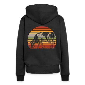 Illustration de vache rétro coucher de soleil - Sweat à capuche Premium bio Femme - noir - Dos - Julia (174cm)