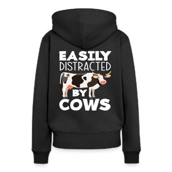 Facilement distrait par les vaches - Sweat à capuche Premium bio Femme - noir - Dos - Julia (174cm)
