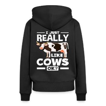 J’aime beaucoup les vaches ok fan de vache - Sweat à capuche Premium bio Femme - noir - Dos - Julia (174cm)