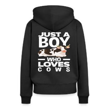 Un garçon qui aime les vaches - Sweat à capuche Premium bio Femme - noir - Dos - Julia (174cm)