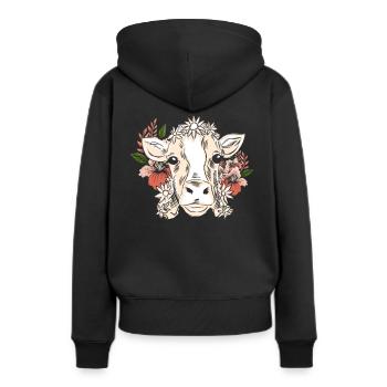 Vache avec couronne florale motif floral - Sweat à capuche Premium bio Femme - noir - Dos - Julia (174cm)
