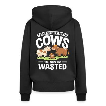 Passer du temps avec les vaches n’est jamais perdu - Sweat à capuche Premium bio Femme - noir - Dos - Julia (174cm)