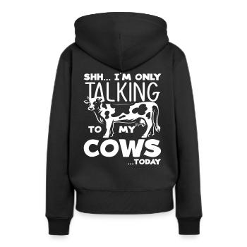 ssh Je ne parle qu’à mes vaches aujourd’hui - Sweat à capuche Premium bio Femme - noir - Dos - Julia (174cm)