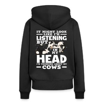 Je pense à ma vache qui écoute - Sweat à capuche Premium bio Femme - noir - Dos - Julia (174cm)