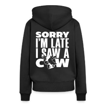 Désolé, je suis en retard, j’ai une vache - Sweat à capuche Premium bio Femme - noir - Dos - Julia (174cm)