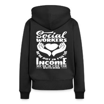 Travailleur social : Pas pour le revenu, mais pour le - Sweat à capuche Premium bio Femme - noir - Dos - Julia (174cm)