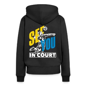Volleyball Sieht Man Sich Auf Dem Spielfeld - Frauen Premium Bio Hoodie - Schwarz - Hinten - Julia (174cm)