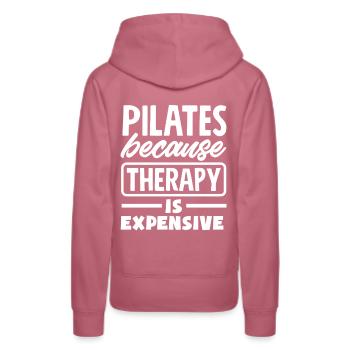 Pilates because therapy is expensive - Women’s Premium Organic Hoodie - mauve - Back - Isabella (175cm)