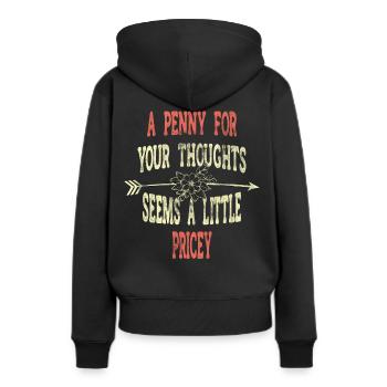 Des dictons cyniques, un sou pour vos pensées - Sweat à capuche Premium bio Femme - noir - Dos - Julia (174cm)