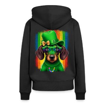 Saint-Patrick teckel Viennois Trèfle - Sweat à capuche Premium bio Femme - noir - Dos - Julia (174cm)