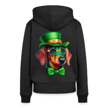 Saint-Patrick teckel Viennois Trèfle - Sweat à capuche Premium bio Femme - noir - Dos - Julia (174cm)