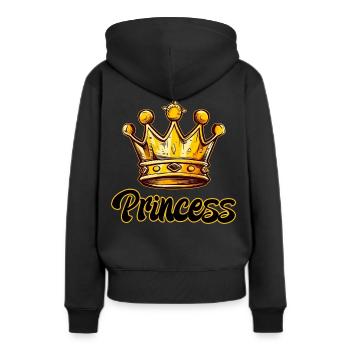 PRINCESS MOTIF WITH YELLOW GOLD CROWN - Women’s Premium Organic Hoodie - black - Back - Julia (174cm)