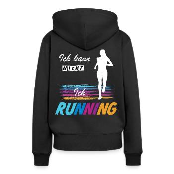 🚫NEIN zu Unwichtigem 🏃JA zu Laufen & Sport - Frauen Premium Bio Hoodie - Schwarz - Hinten - Julia (174cm)