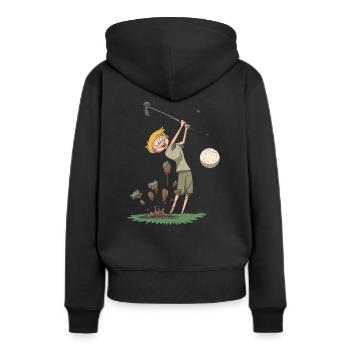 Golf Golfschwung Schlag Geschenk Idee - Frauen Premium Bio Hoodie - Schwarz - Hinten - Julia (174cm)