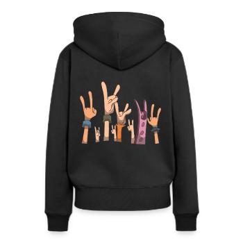 Metal Hände oben in der Luft - Frauen Premium Bio Hoodie - Schwarz - Hinten - Julia (174cm)