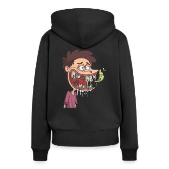 Unzureichende Mund-Hygiene Mundgeruch - Frauen Premium Bio Hoodie - Schwarz - Hinten - Julia (174cm)