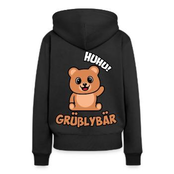 Grüßlybär - Frauen Premium Bio Hoodie - Schwarz - Hinten - Julia (174cm)