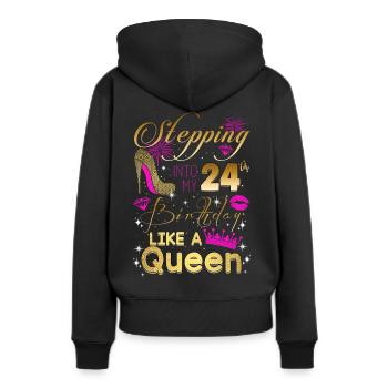 J’entre dans mes 24 ans comme une reine - Sweat à capuche Premium bio Femme - noir - Dos - Julia (174cm)