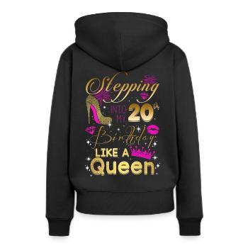 J’entre dans mes 20 ans comme une reine - Sweat à capuche Premium bio Femme - noir - Dos - Julia (174cm)