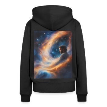 Dieu transcende dans la poussière d’étoiles - Sweat à capuche Premium bio Femme - noir - Dos - Julia (174cm)