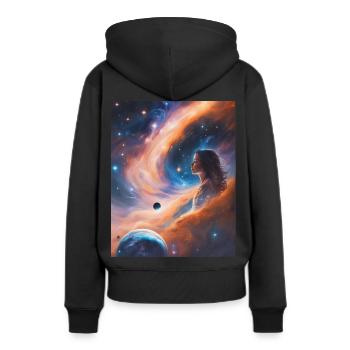 La déesse transcende dans la poussière d’étoiles - Sweat à capuche Premium bio Femme - noir - Dos - Julia (174cm)