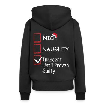 Gentil Coquine Innocent Jusqu’à preuve du contraire Noël - Sweat à capuche Premium bio Femme - noir - Dos - Julia (174cm)