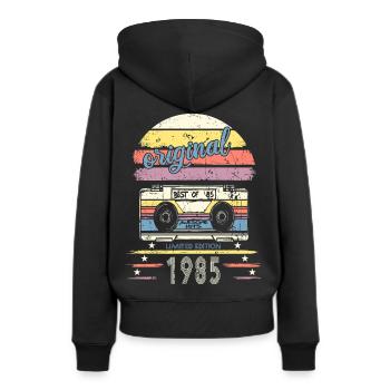1985 original kasette - Frauen Premium Bio Hoodie - Schwarz - Hinten - Julia (174cm)