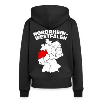 Bundesland Nordrhein-Westfalen - Frauen Premium Bio Hoodie - Schwarz - Hinten - Julia (174cm)