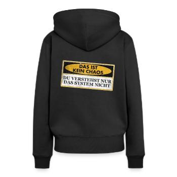 Chaos - Chaotisch - Chaot - Frauen Premium Bio Hoodie - Schwarz - Hinten - Julia (174cm)
