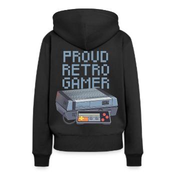 Stolzer Retro Gamer - leicht - Frauen Premium Bio Hoodie - Schwarz - Hinten - Julia (174cm)