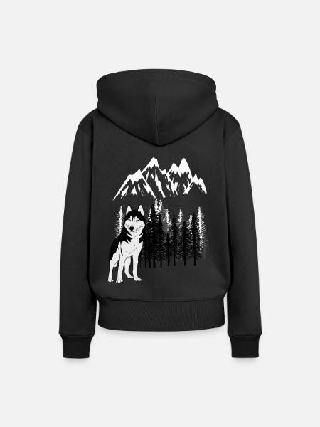 Gebirge Mountains Husky Wildnis Wild Xmas Hund - Frauen Premium Bio Hoodie - Schwarz