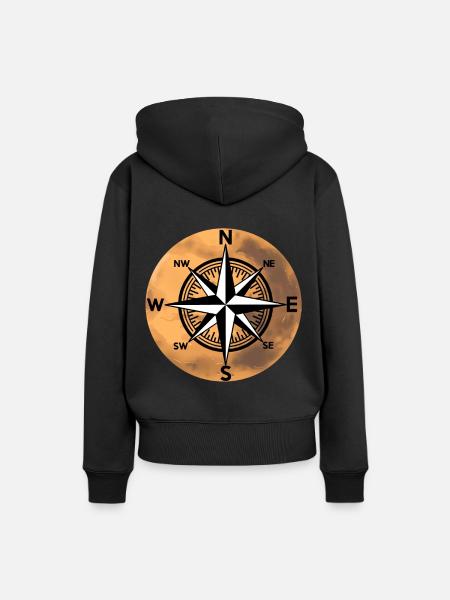 Brújula rosa de los vientos náutico planeta universo - Sudadera con capucha prémium ecológica para mujer - negro