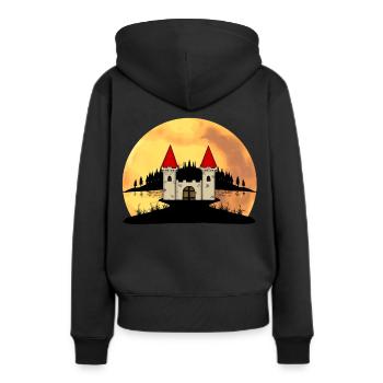 Moyen âge château forteresse nature fantaisie - Sweat à capuche Premium bio Femme - noir - Dos - Julia (174cm)