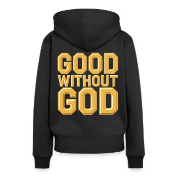Athéisme athée Le bien sans Dieu - Sweat à capuche Premium bio Femme - noir - Dos - Julia (174cm)