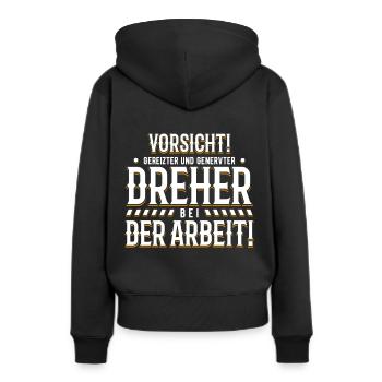 Dreher - Frauen Premium Bio Hoodie - Schwarz - Hinten - Julia (174cm)