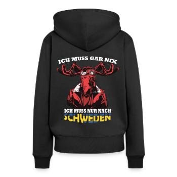Schweden Urlaubs Shirt mit Schwedischen Elch Fahne - Frauen Premium Bio Hoodie - Schwarz - Hinten - Julia (174cm)