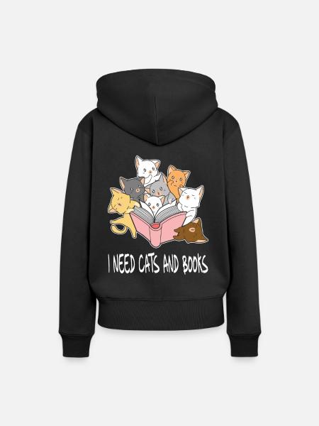 Katze Buch Lesen Leseratte Haustier Mieze Geschenk - Dame Premium hoodie, økologisk bomuld - sort