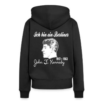 John F. Kennedy,Ich bin ein Berliner,Shirt Berlin - Frauen Premium Bio Hoodie - Schwarz - Hinten - Julia (174cm)