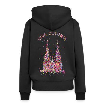 Viva Colonia, Kölner Dom, Konfetti, Facching - Frauen Premium Bio Hoodie - Schwarz - Hinten - Julia (174cm)