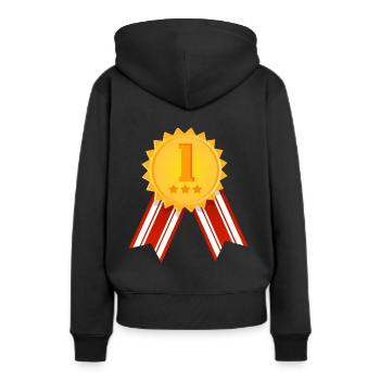 1. Platz - Sieger - Siegermedaille Größe anpassbar - Frauen Premium Bio Hoodie - Schwarz - Hinten - Julia (174cm)