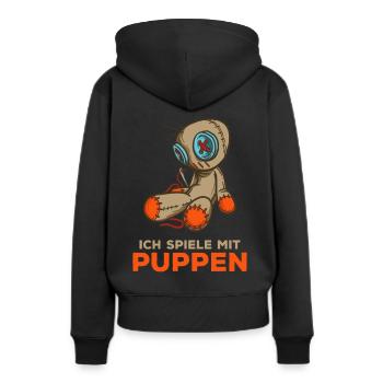 Je joue avec des poupées - poupée vaudou - sarcasme - Sweat à capuche Premium bio Femme - noir - Dos - Julia (174cm)