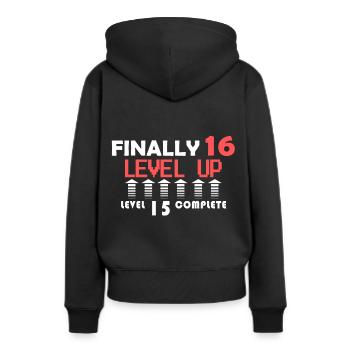 16e anniversaire, anniversaire du joueur, 16e du joueur - Sweat à capuche Premium bio Femme - noir - Dos - Julia (174cm)