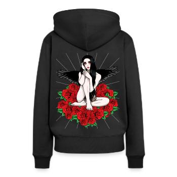 Schwarz Engel rote Rosen Fantasy himmlisch Dark - Frauen Premium Bio Hoodie - Schwarz - Hinten - Julia (174cm)