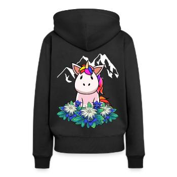 Licorne gentiane Edelweiss Alpes Suisse Autriche - Sweat à capuche Premium bio Femme - noir - Dos - Julia (174cm)