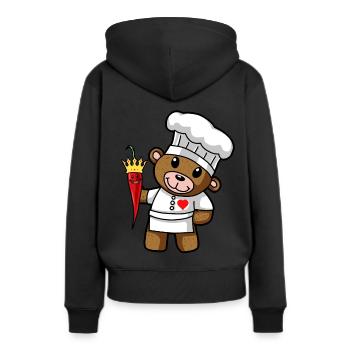 Ours en peluche piment fort Chef Restaurant cuisine. - Sweat à capuche Premium bio Femme - noir - Dos - Julia (174cm)