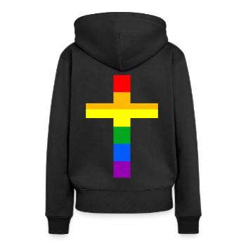 LGBT Kreuz Christentum Regenbogenflagge Kirche - Frauen Premium Bio Hoodie - Schwarz - Hinten - Julia (174cm)