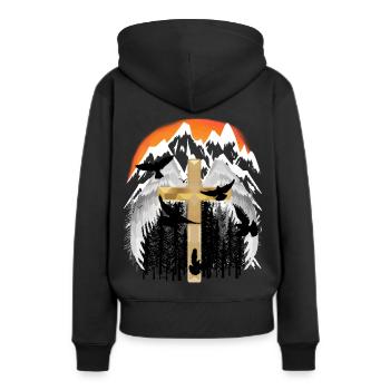 Croix, Montagnes, Montagnes, Pics, Deuil, Mort, Jésus Dieu - Sweat à capuche Premium bio Femme - noir - Dos - Julia (174cm)